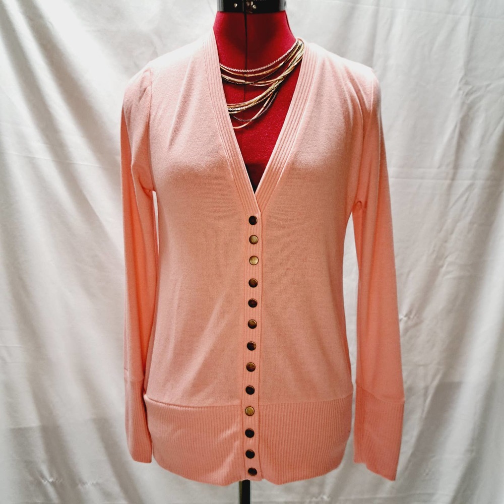 NWT Traleubie Peachy Pink Snap Front Lightweight Cardigan Sweater Small